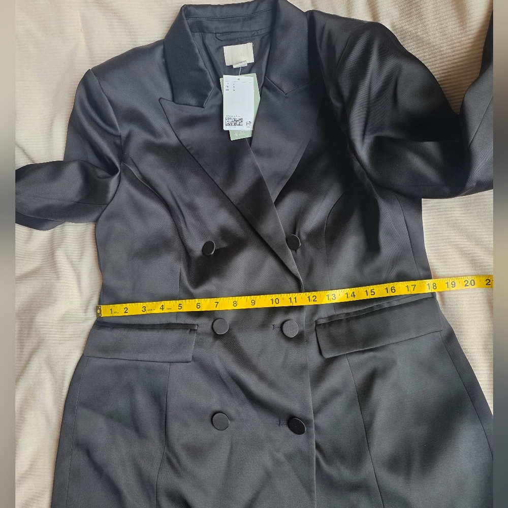 H&M double-breasted fitted jacket dress satin effect black sz L BNWT - Picture 8 of 13